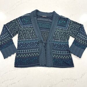 Peruvian Connection Cardigan Womens XL Blue 100% Pima Cotton Crochet Knit Boho